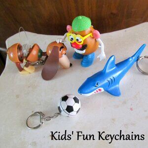 4 KIDS KEYCHAINS: TOY STORY DOG &  MR POTATO HEAD, SHARK, SOCCER BALL